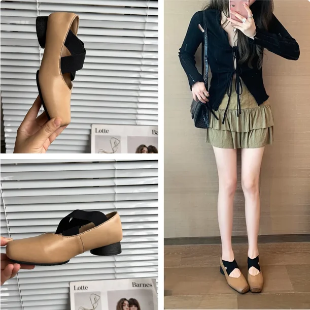 レトロメリージェーンバレエフラットクロス弾性バンドソフトボトムソフト表面女性用多用途スリッポンシューズファッショナブルカジュアルフットウェア