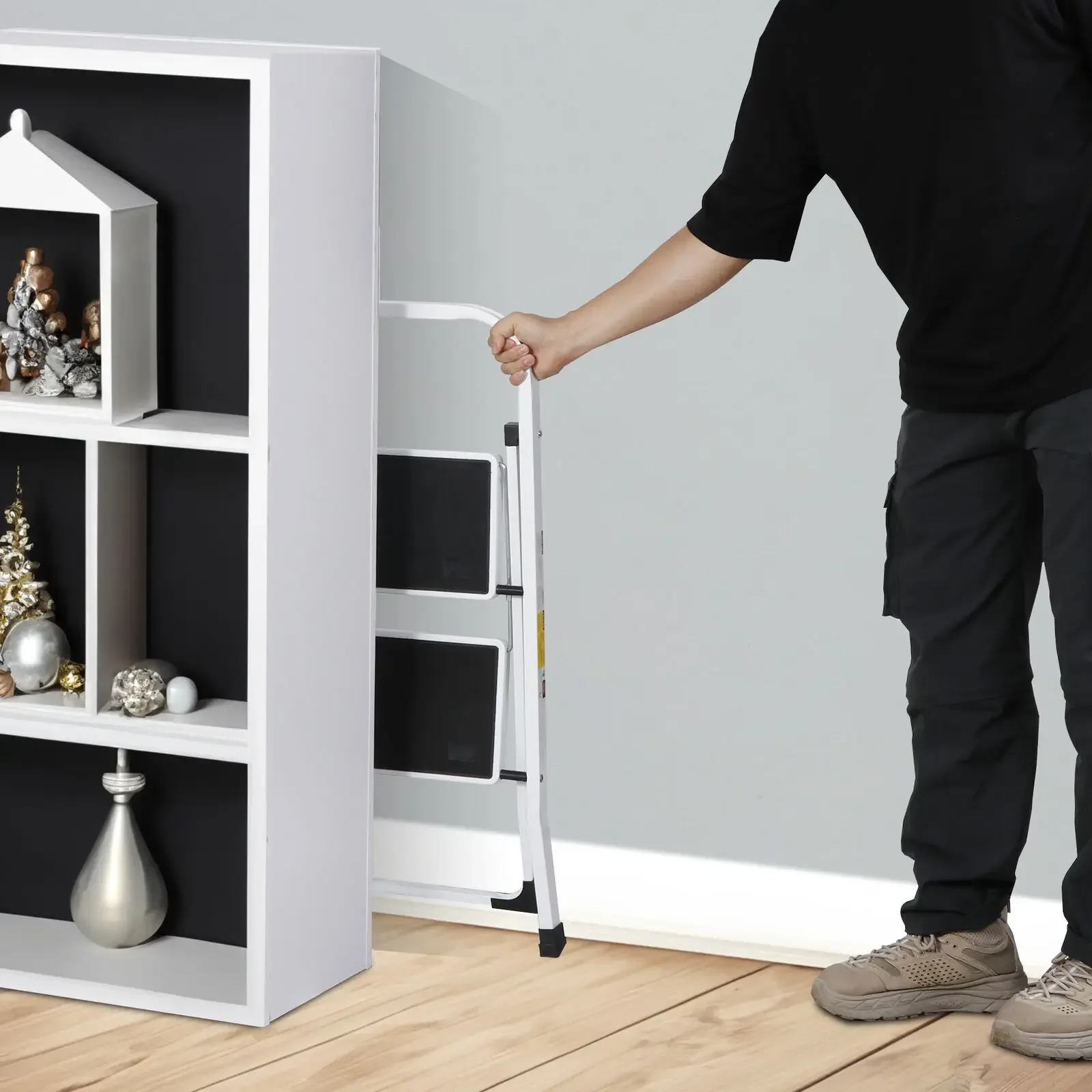 2 Step Ladder Folding Step Stool with Wide Anti-Slip Pedal Convenient Handgrip