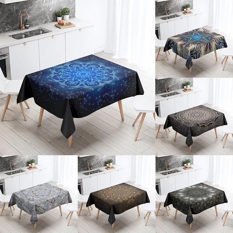 Psychedelic Mandala Tablecloth Waterproof Rectangular  Wedding Party Restaurant Decor Kitchen Table