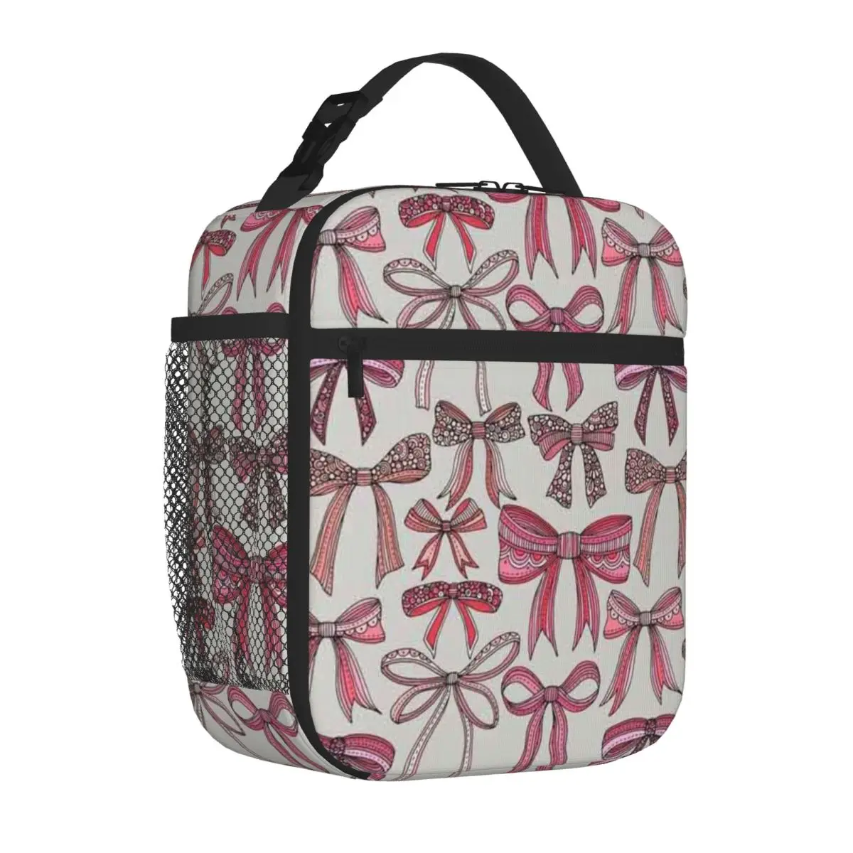 Bestselling Pretty In Pink Hand-Drawn Bow Pattern Casual Shoulder Lunch Bag Urban Commute Small Lunch Bag