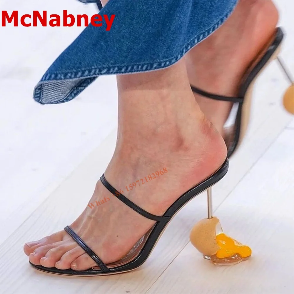 

Summer New Sandals Sheepskin Shaped Heel Open Toe Sandals French High Heel Strap Sexy Women's Shoes Summer Runway Slipper Shoes