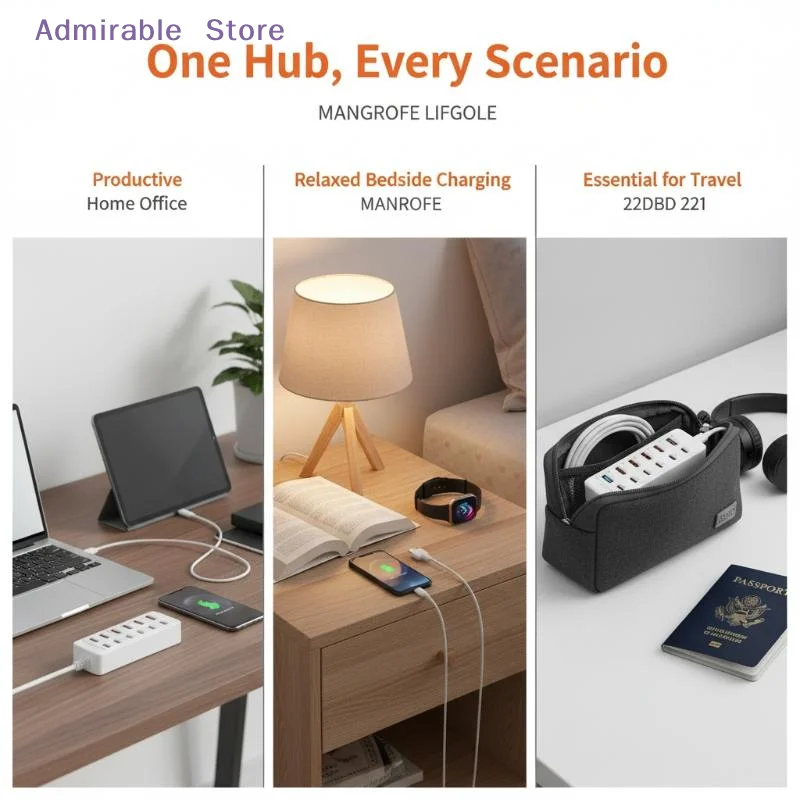 [W]12 In 1 Power Strip Multi Port USB Charger Station Wall Desktop Power Adapter 6 USB 6 Type C Fast Charging Charger For Phone