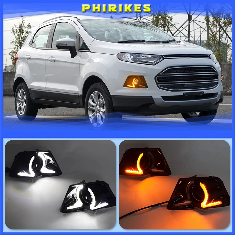 

1 set LED DRL Daytime Running Lights Daylight yellow turn Fog Head white Lamp For Ford Ecosport 2013 2014 2015 2016