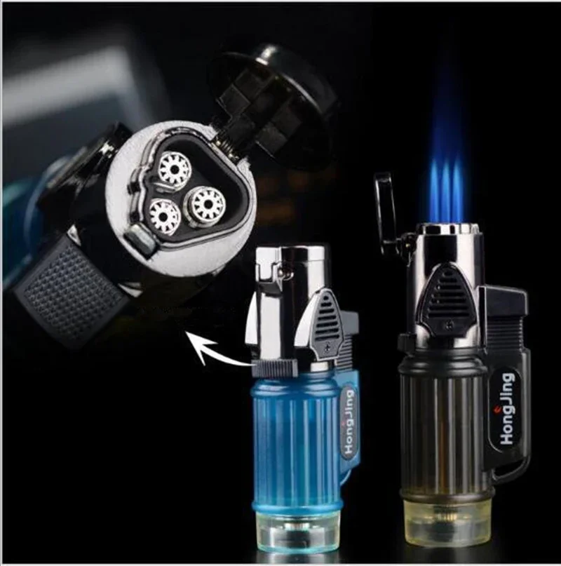 Triple Aansteker Krachtige Jet Butaan Pijp Aansteker Draagbare Spuitpistool Gas 1300 C Winddicht Outdoor Gadgets Voor Man Gifts