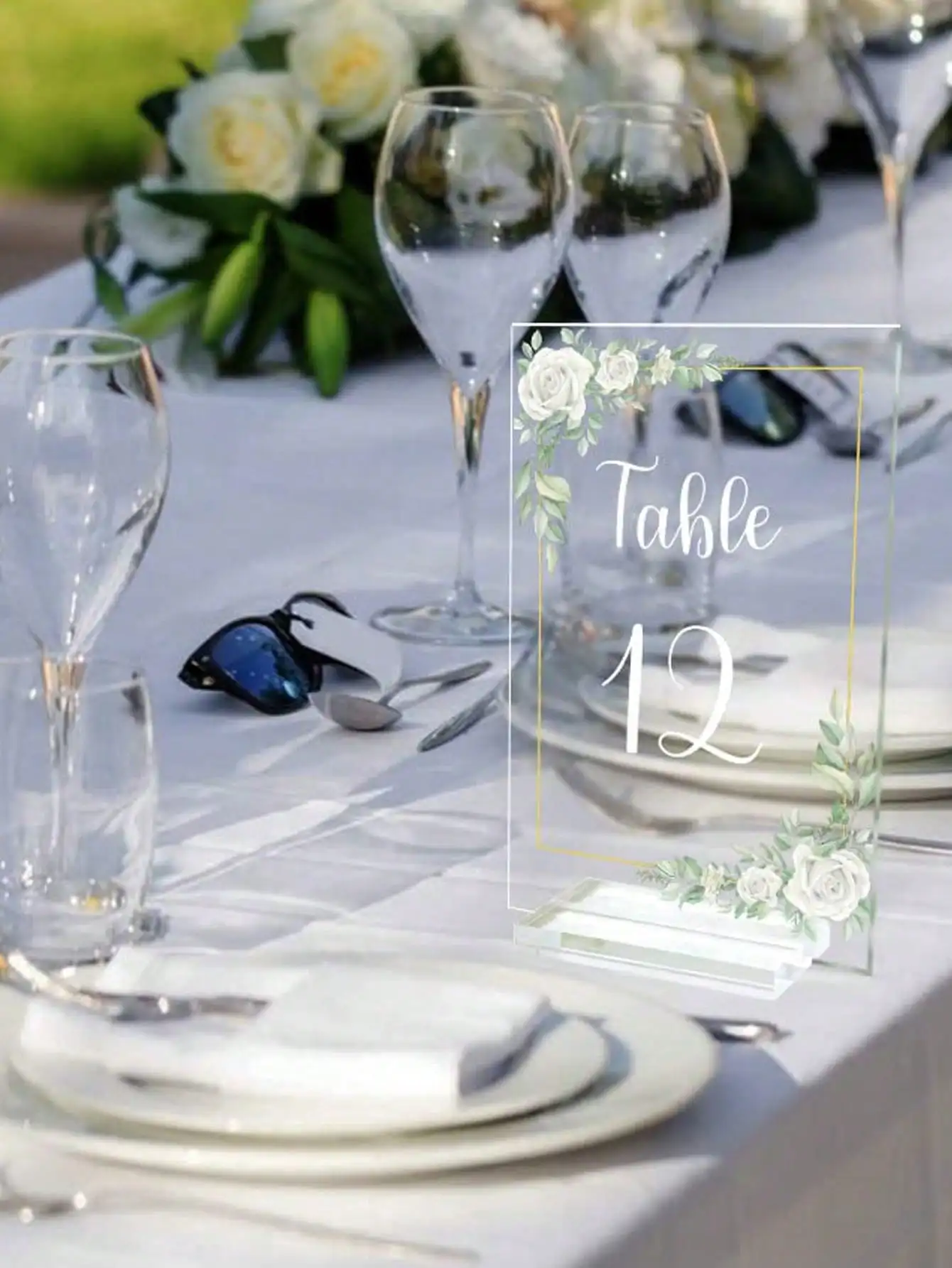 1set- Wedding Season Transparent acrylic table number with base (5.91*3.94 inches) Western Wedding Number Wedding Table Number B