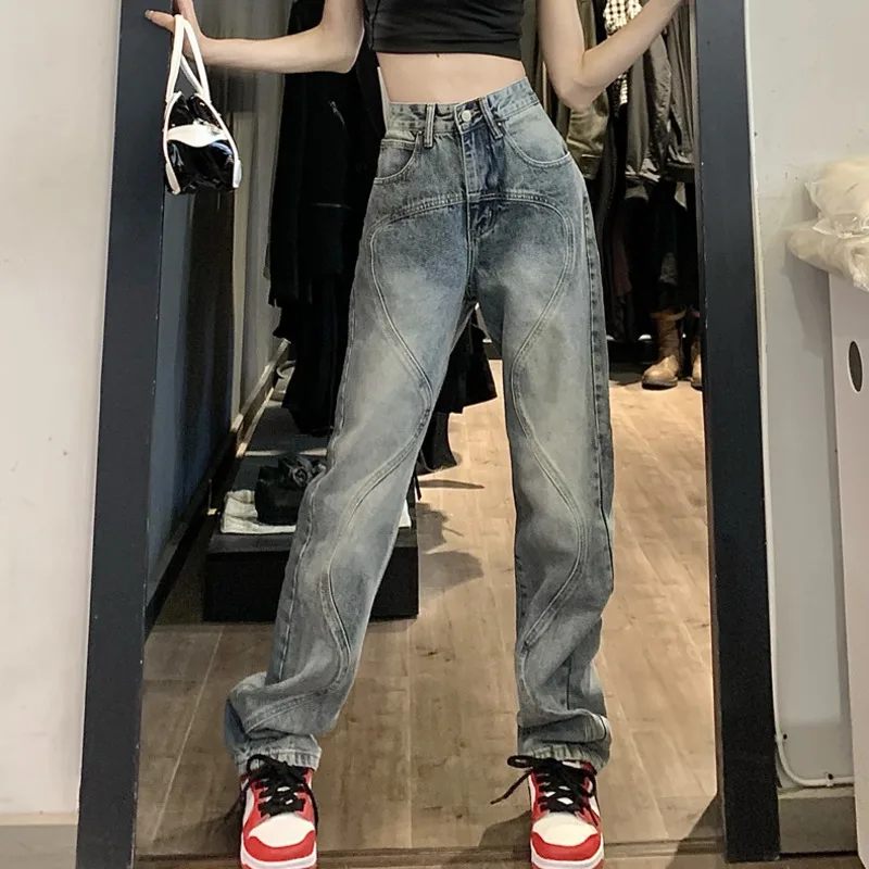 Female Clothing Baggy Jeans Woman High Waist Vintage Clothes Korean Fashion Straight Leg Jeans Newjeans Women's Pants Streetwear