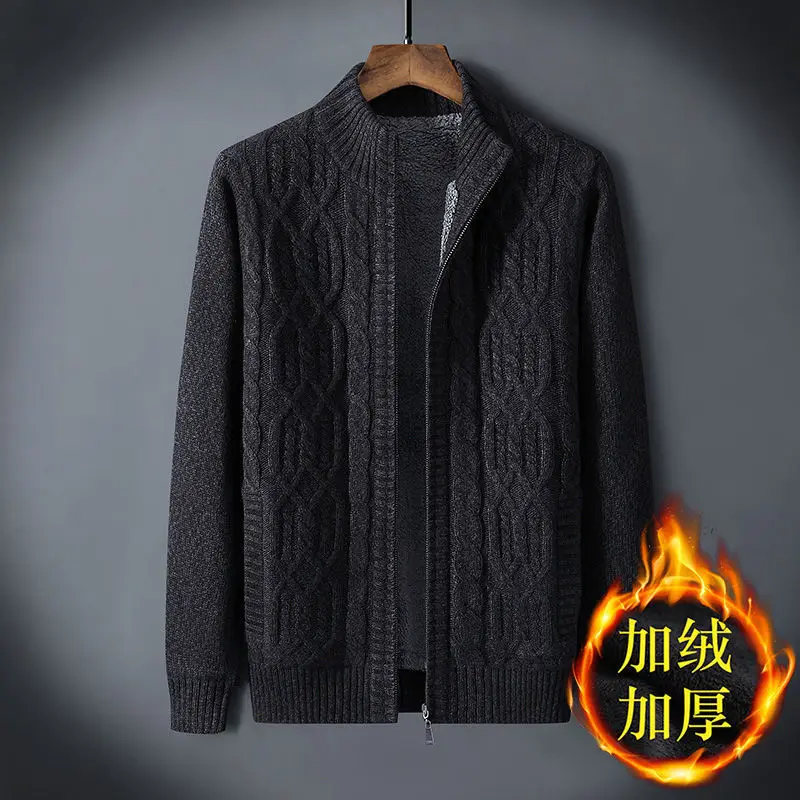 الشتاء الصوف مبطن سميكة الرجال سترة معطف فضفاض حجم كبير نصف الياقة المدورة محبوك سترة دافئة مضفر الرجعية سترة #2