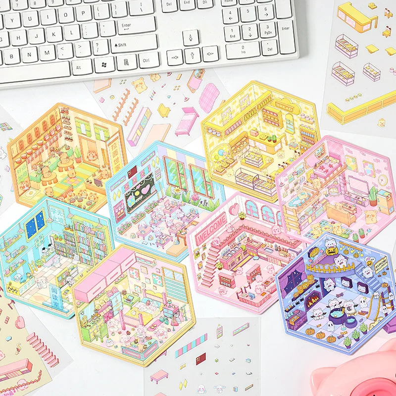 3 Pcs/pack Wonderful Home Sticker Scenery Miniature House Stickers Diy Journal Miniature Scenes 3D Scenery Stickers
