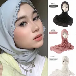 Donne musulmane Sulam Hijab scialle ricamato capesante foulard Premium pesante scialle in Chiffon ricamo bordo scialli Hijab sciarpa