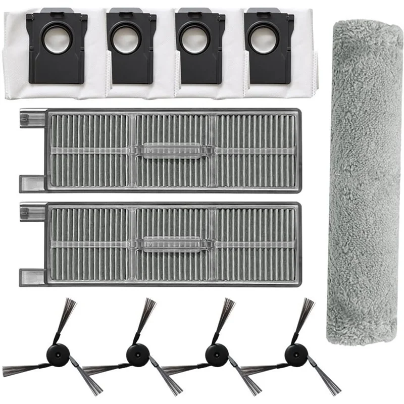 Pano de esfregão rastreado AT28, escova lateral, filtro e saco de pó - 11 peças de reposição para aspirador de pó Mova Z50 Ultra/Z5 Pro/Z5