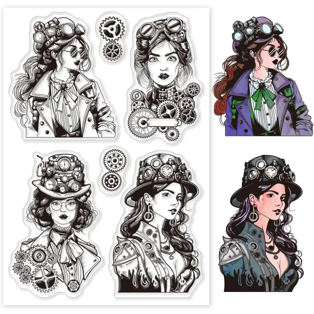 Steampunk Lady Clear Stamps for DIY Scrapbooking Gear Lady Silicone Stamp Seals Transparent Stamp for Cards Making Photo Album