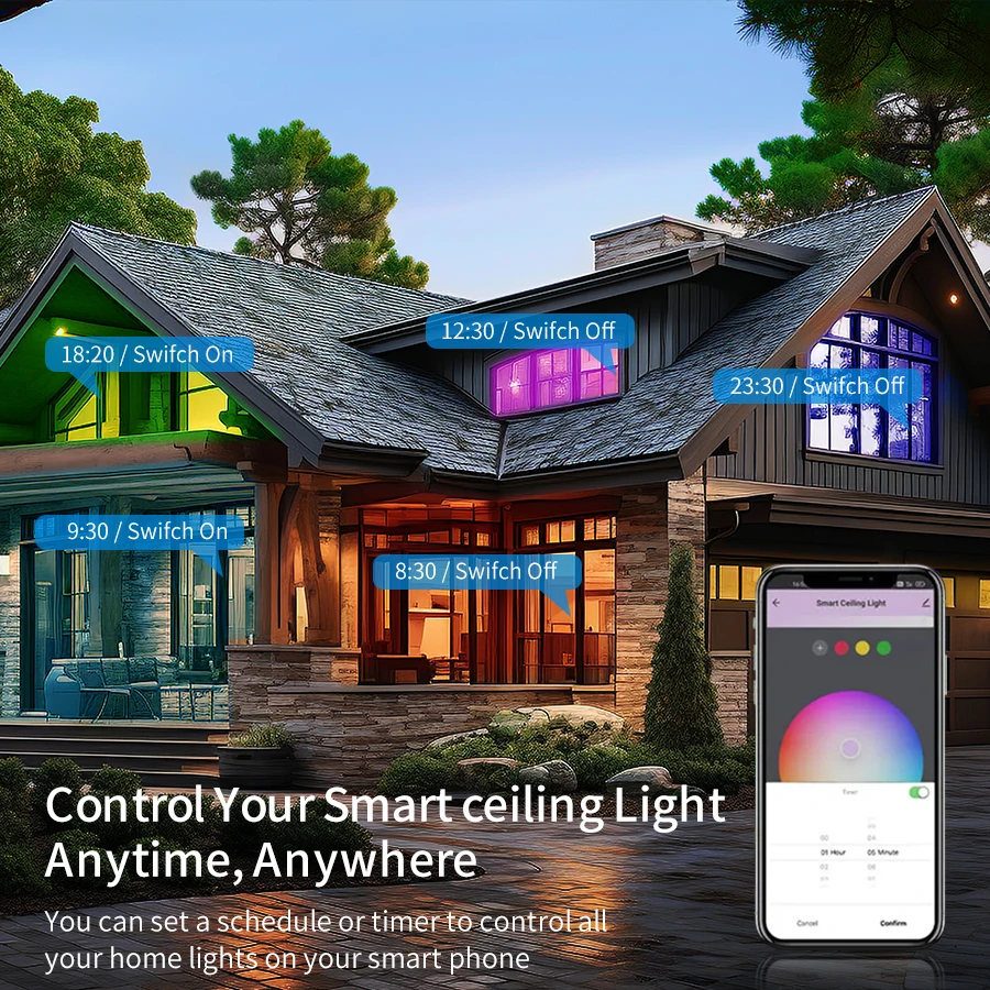 Wifi Led Ceiling Light 220V Tuya Smart Life with RF 2.4G Remote Control Alexa Google RGB White Black Flush Mount Light Fixture image 3