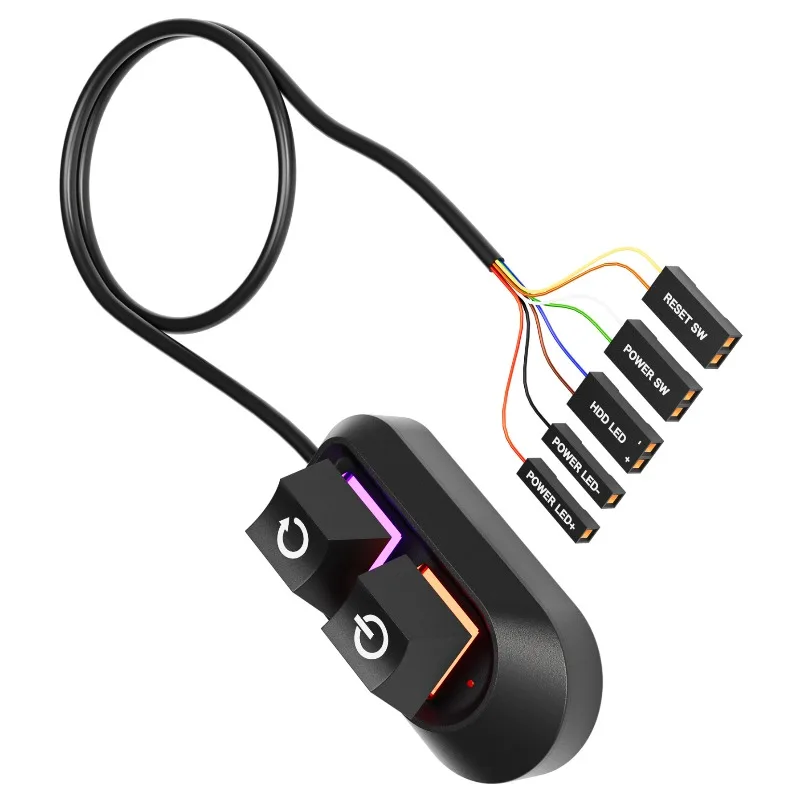 Przycisk Włącznika/Wyłącznika Zasilania PC z Podświetleniem LED RGB 2M, Przycisk Kluczykowy, Przedłużacz do Płyty Głównej Komputera Stacjonarnego