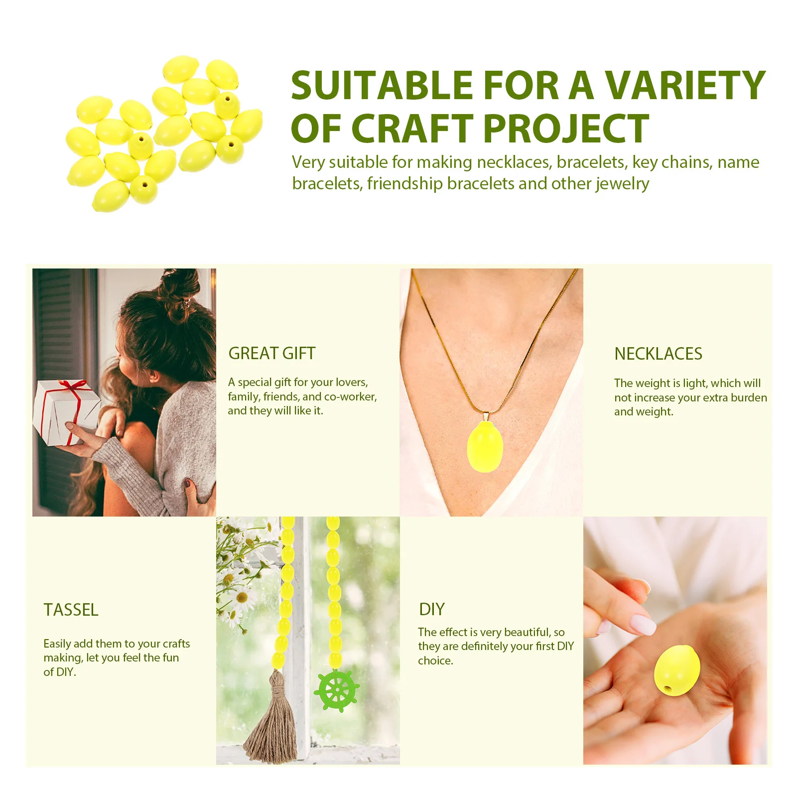 

50Pcs Wood Beads Pre-Drilled Hole DIY Craft Loose Bead Making Accessory Home Hanging Pendant Jewelry Decoration