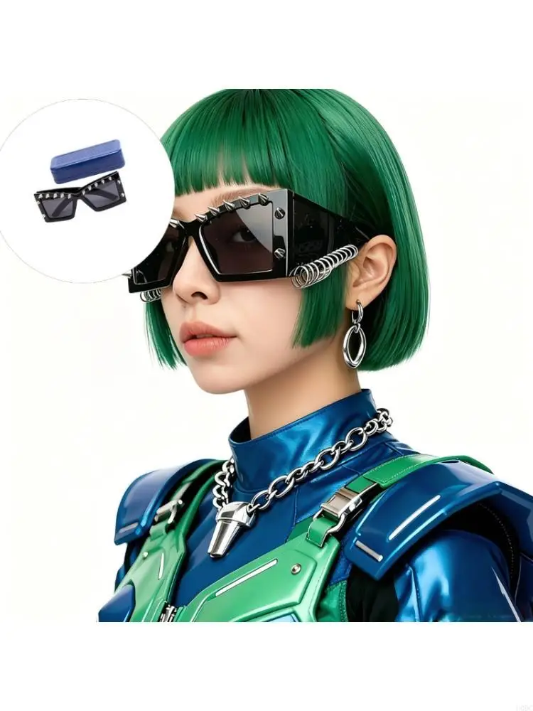 Square Sunglasses With Metal Rivet Studded And UV400 Protections Perfect For Street Wear and Subcultural Gathering Y166