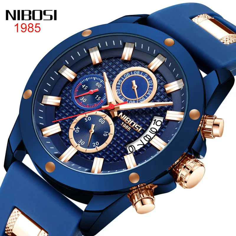 

NIBOSI Fashion Mens Watches Top Brand Luxury Silicone Strap Sports Waterproof Chronograph Quartz Watch for Men Relogio Masculino