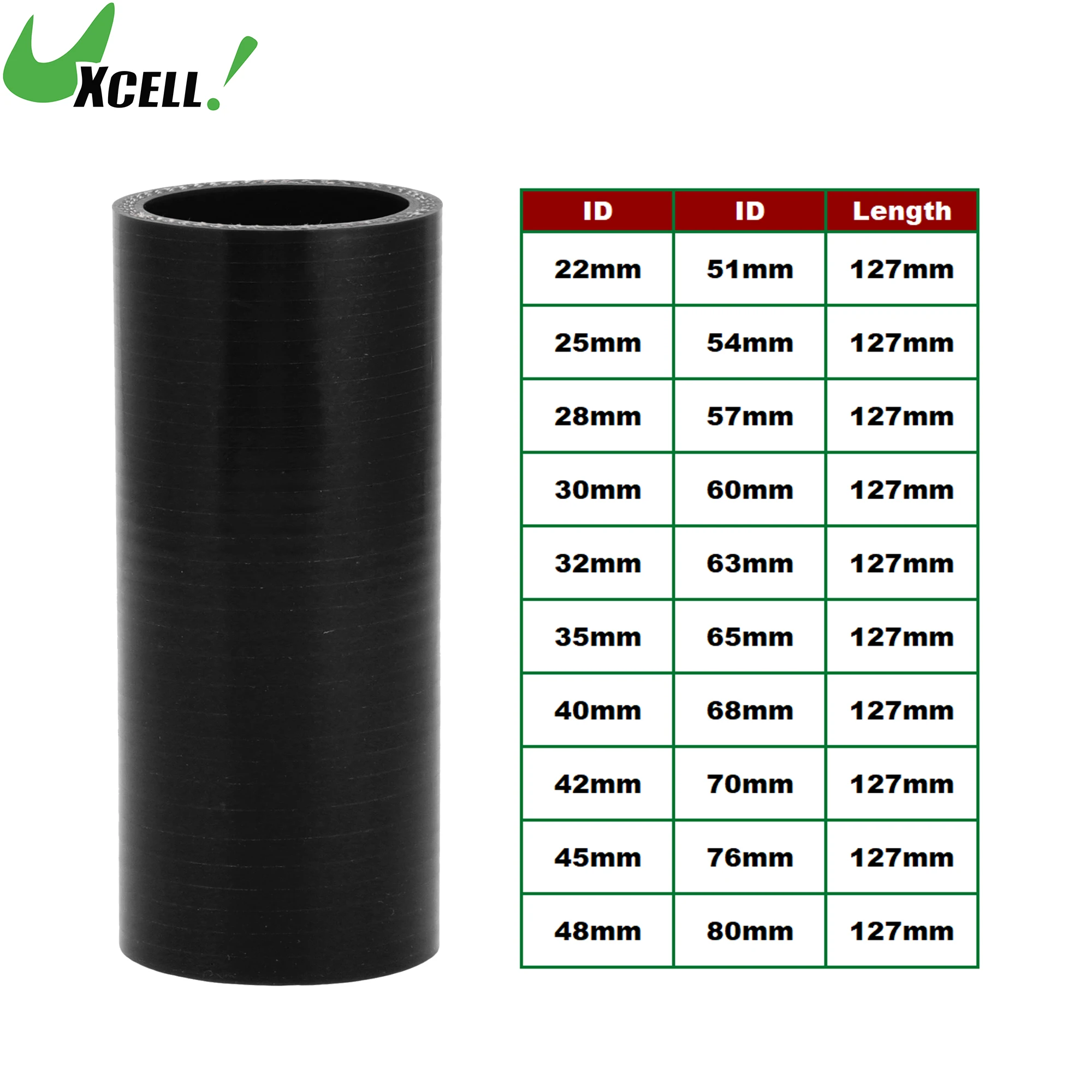 UXCELL 22/25/28/30/32/38/40/42/45/48mm to 80mm ID 127mm Length Reinforced High Temp Straight Coupler Silicone Reducer Hose Black