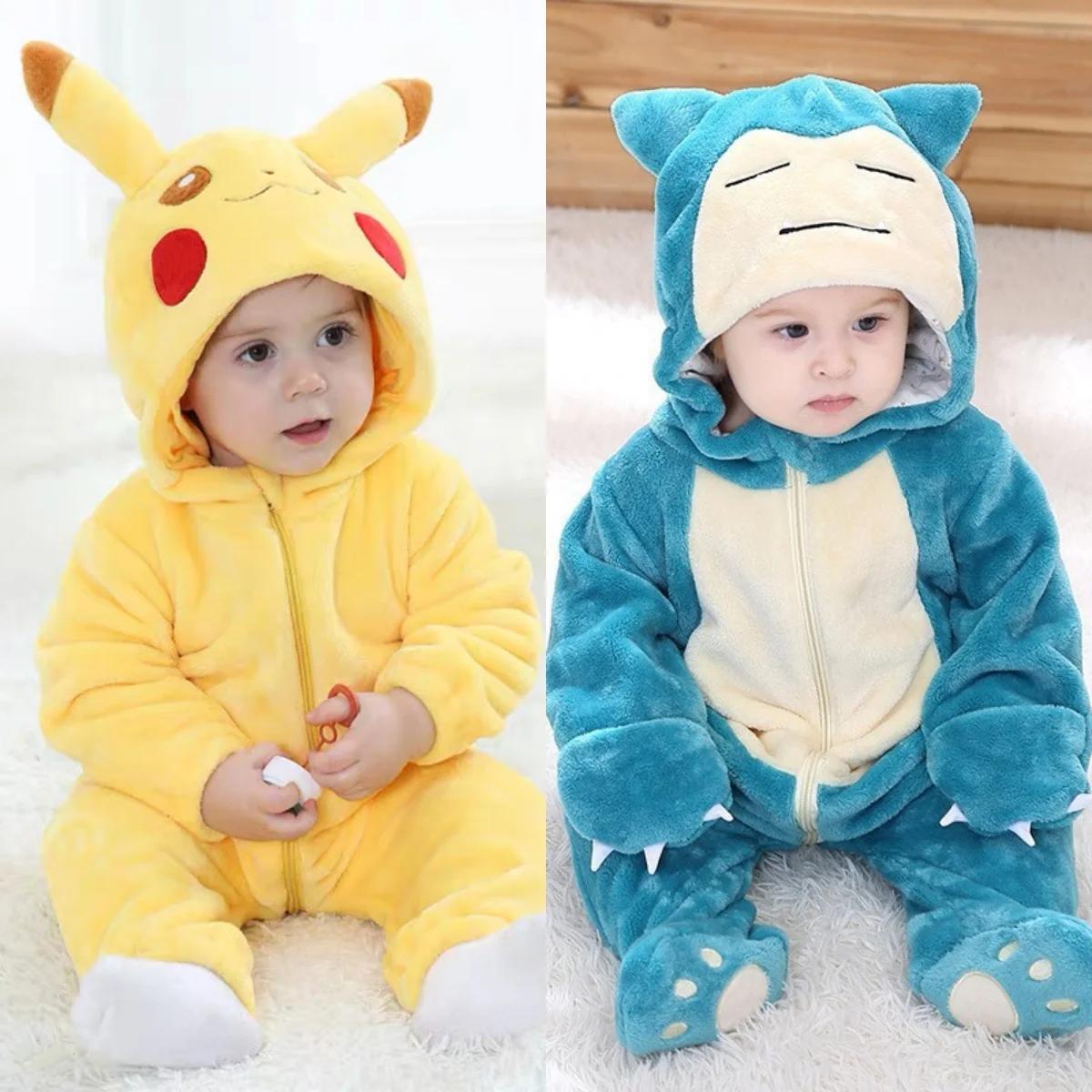 Snorlax Pokemon Pikachu Baby Jumpsuit Cute Pajamas Clothing Newborn Baby Jumpsuit Babies Cute Cosplay Hooded Children\'S Wear