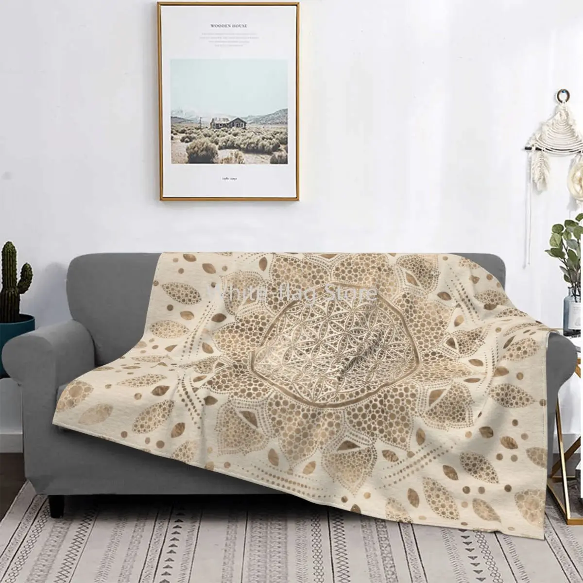 

Flower Of Life In Lotus Dot Art Blankets Warm Flannel Mandala Yoga Meditation Throw Blanket for Bedroom Office Bedspreads