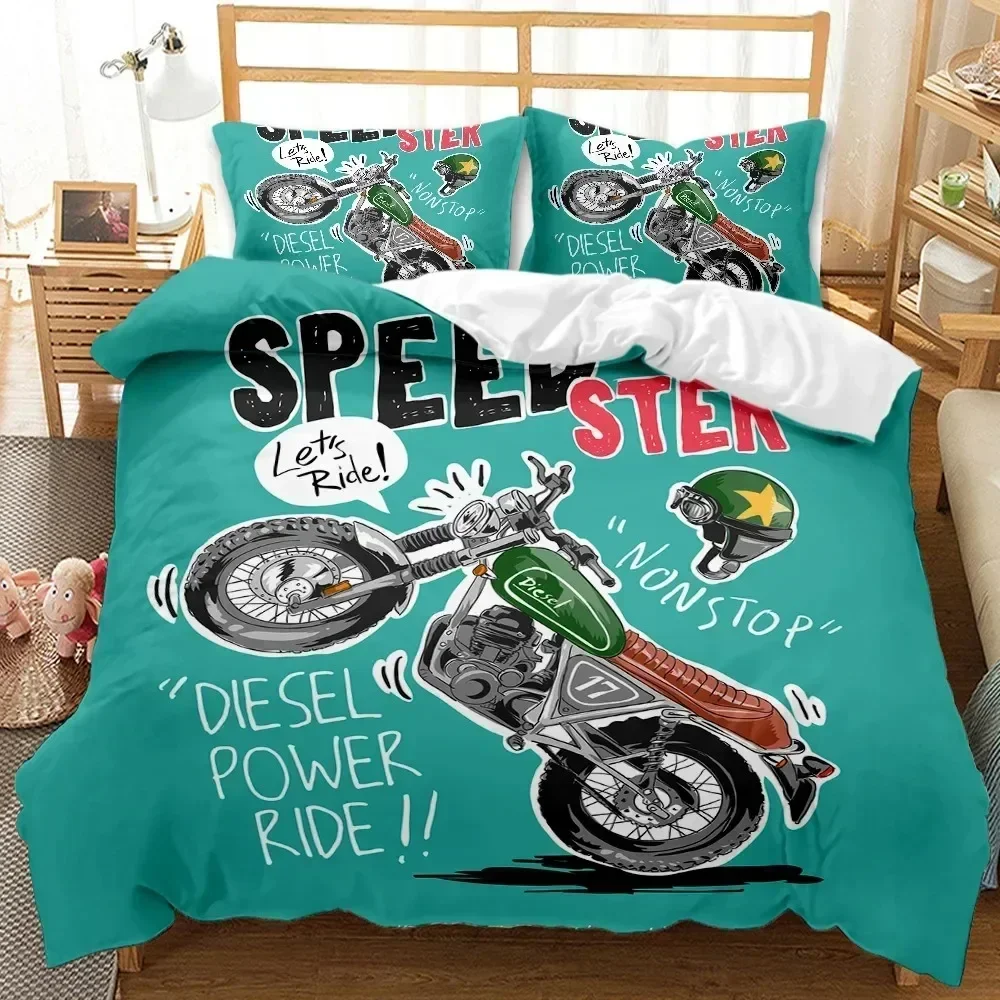 Motocross Rider Bedding Set Extreme Sports Duvet Cover Kids Teens Men Motorcycle Comforter Cover Dirt Bike Polyester Quilt Cover