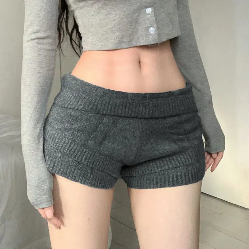 Loose Knitted Hoodie Shorts Two-Piece Set Women Casual Long Sleeve Zipper Cardigan Tight High Waist Y2k Slim Hot Girl Loungewear