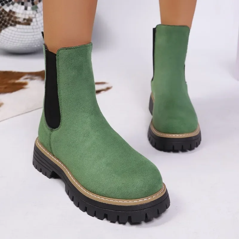 Botas Chelsea de corte medio para mujer, informales, súper ligeras, con tacón cuadrado, súper suaves, de otoño