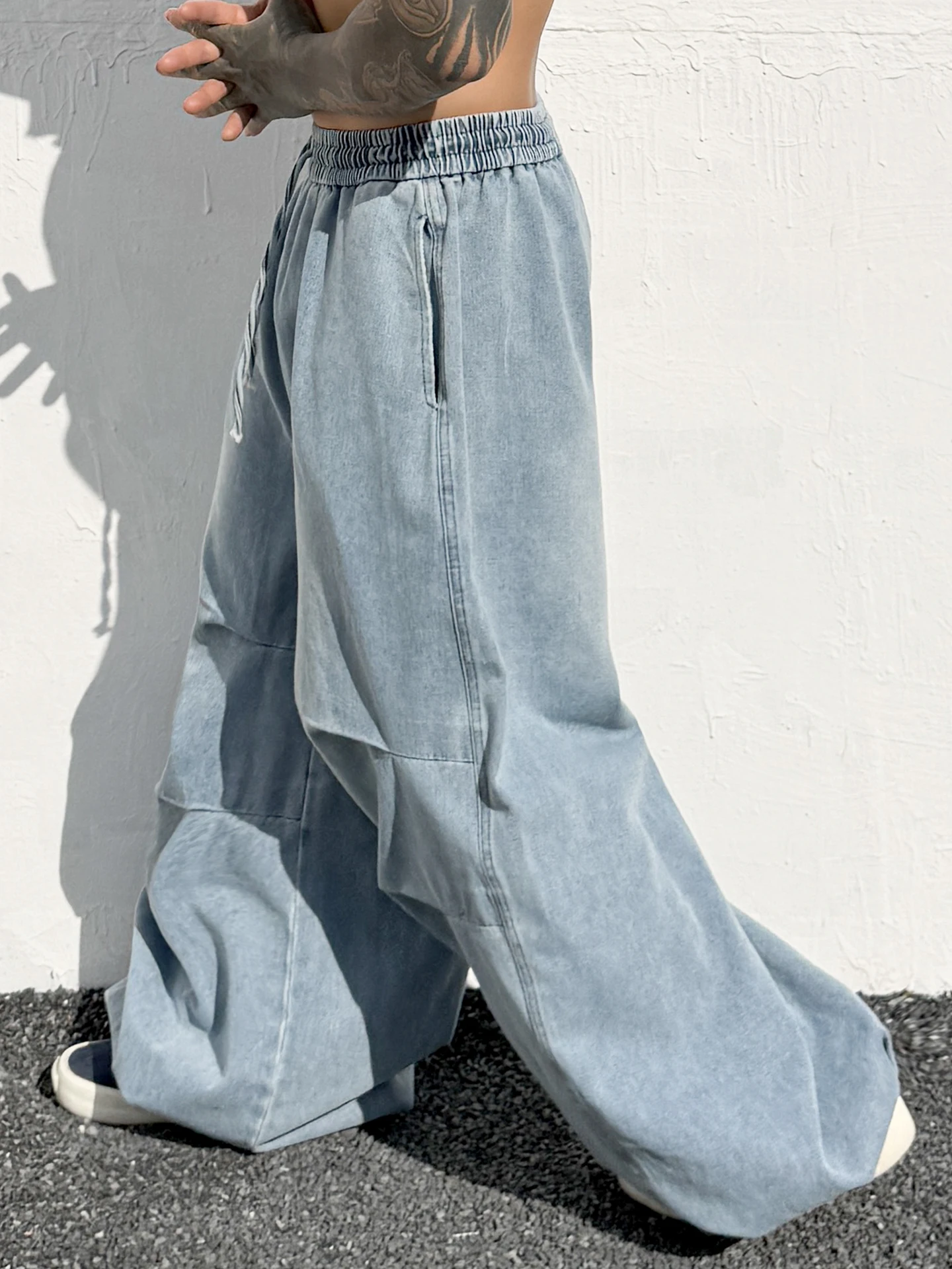 

Свободные широкие мужские джинсы в американском стиле, синие повседневные брюки с эластичной талией, удобные, дышащие, на все сезоны, из хлопкового денима