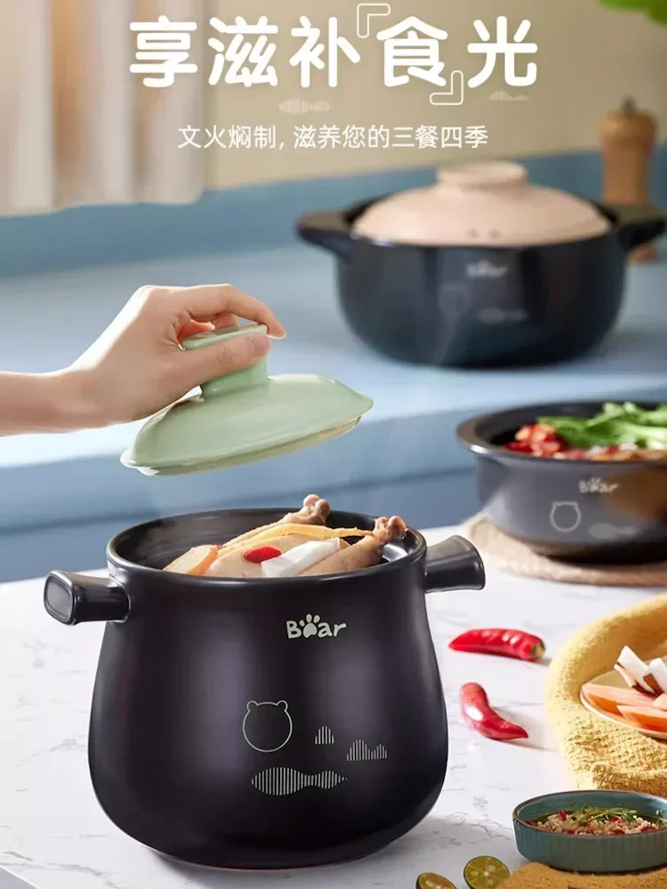 Bear Casserole dish 4.5L Crock pot Ceramic cookware Claypot Kitchen Stew pots for cooking Heat resisting Clay pot for cooking
