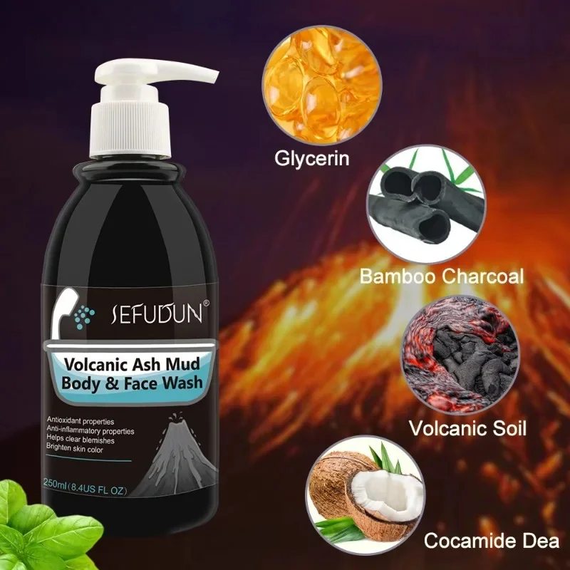 250ml Volcanic Mud Whitening Body Wash Deep Sea Mud Dirt Removal Exfoliating Deep Cleaning Brightening Skin Whitening Miracle