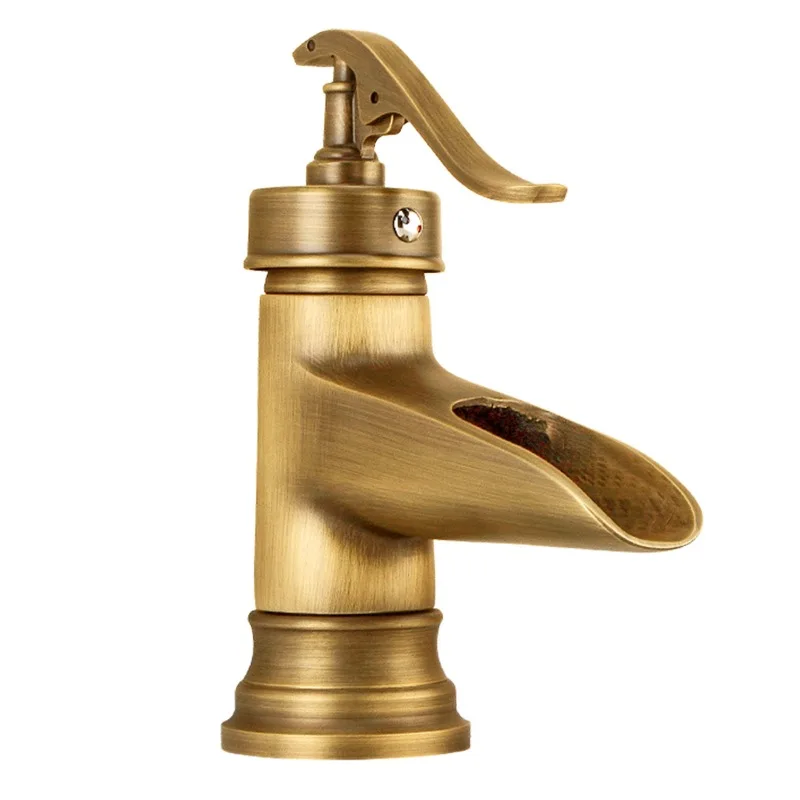

Vintage brass waterfall outlet toilet basin hot and cold faucet antique bathroom cabinet dual-purpose washbasin dragon