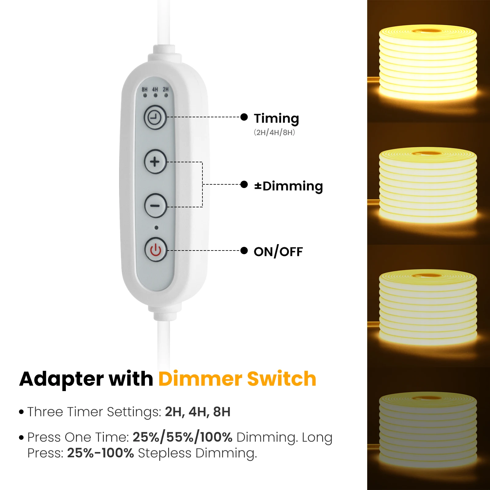 Waterproof COB Led Strip Light 110V 220V Timer Dimmer EU AU UK US Switch Plug 288LEDs/m Flexible Tape Dimmable Linear Lighting