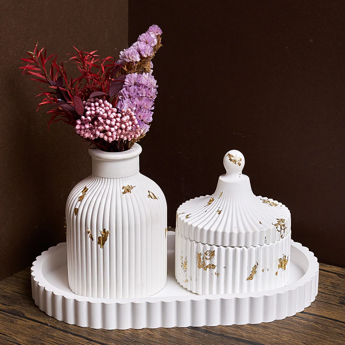 DIY Concrete Tray Silicone Mold Round Stripe Oval Gear Lace Storage Tray Coaster Vase Base Gypsum Resin Molds Home Decoration view 4