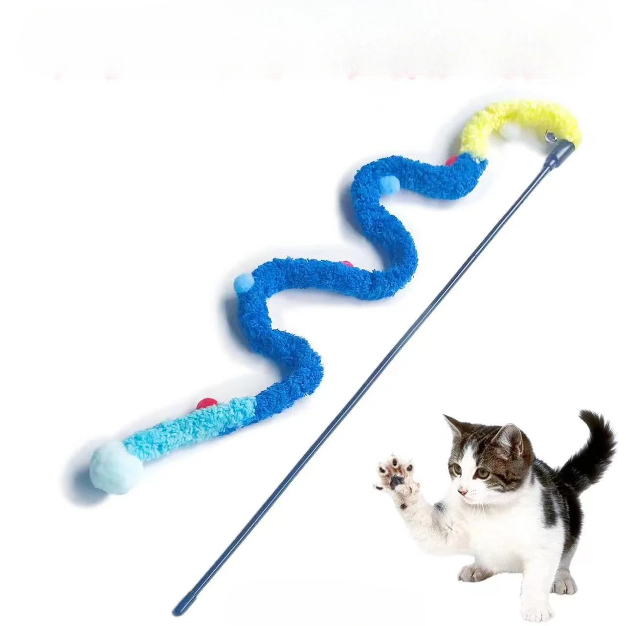 Cat Toy Feather Cat Teaser Wand Cat Interactive Toys Funny Caterpillar Colorful Rod Christmas Hairball Teaser Wand Pet Supplies