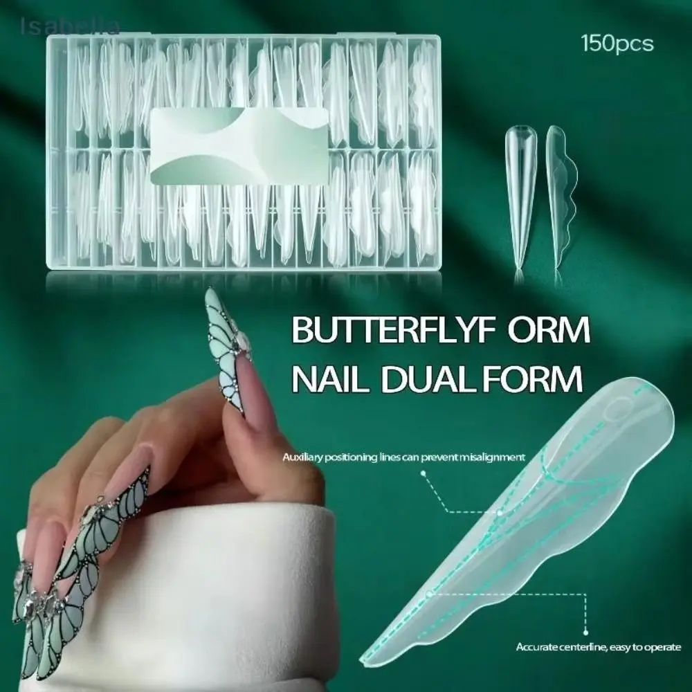 

150Pcs Reusable Butterfly Shape Nail Dual Forms Full Cover Dual Forms Acrylic Nail Gel Mold Positioning Lines Gel Nail Molds