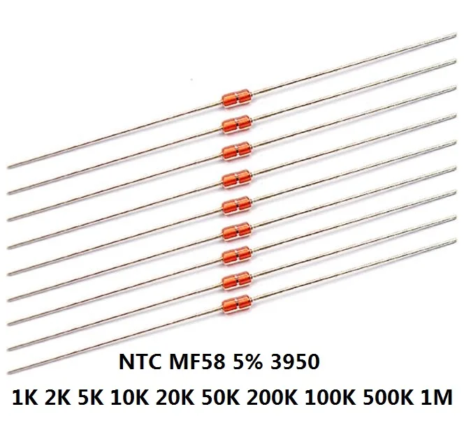   무료 배송 MF58 5% 1K 2K 5K 10K 20K 50K 200K 100K 500K 1M 3950 B 열 저항 NTC 1/2/3/5/10/K 옴 R 서미스터 센서 20개