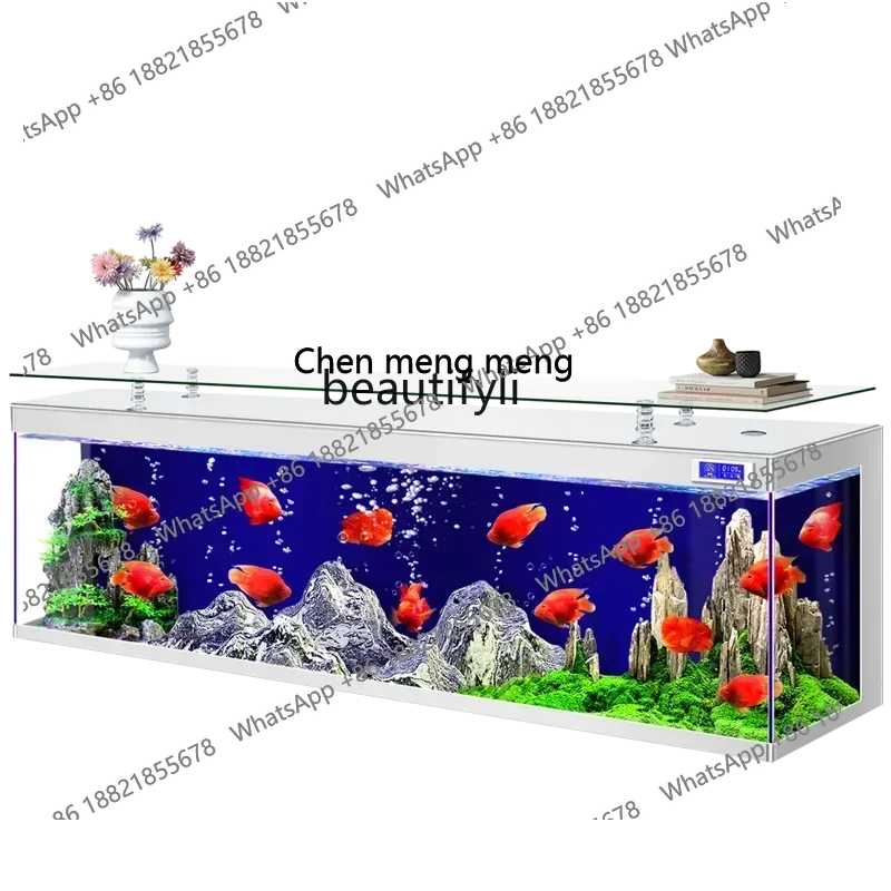 New arrive TV cabinet fish tank integrated large household living room, coffee table ultra-white glass ecological water box