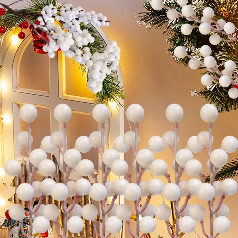 40/4PCS Artificial White Berries Stems Christmas Berry Branches Fake Fruit Flowers DIY Wedding Party New Year Home Decorations