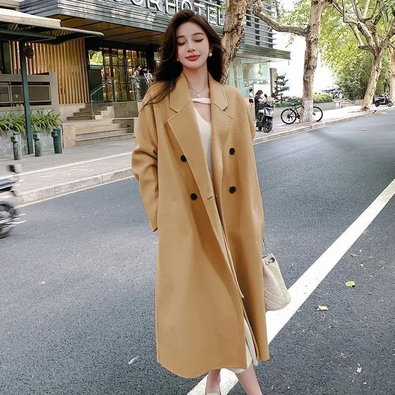 Elegant Woolen Coat Women's Hepburn Style Korean System Spring Autumn New Model Miniature Thickened Short Length for Middle-Aged