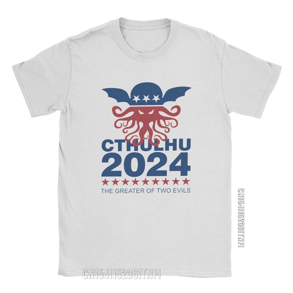 Vote Cthulhu 2024 T-Shirts Men Lovecraft Humorous 100% Cotton Tees Crewneck Classic Short Sleeve T Shirts Party Tops