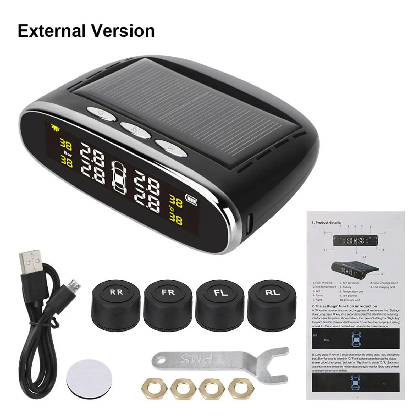 TPMS With Multi Color Screen Tire Pressure Monitor System Solar Wireless LED Display