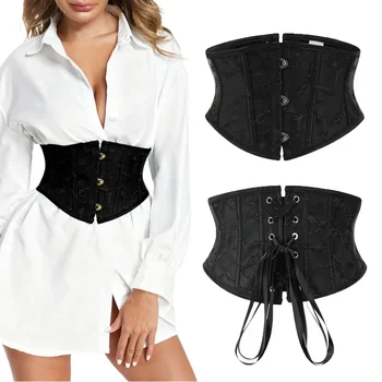 Womens Sexy Bustiers & Corset Belt Lace Up Plastic Bones Satin Underbust Waist Training…