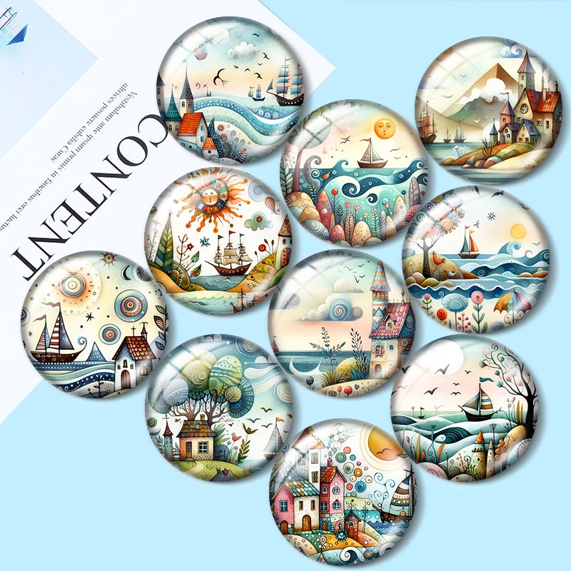 Whimsical Seascape Images 12mm/18mm/20mm/25mm Handmade Photo Glass Cabochons DIY Making Accessories