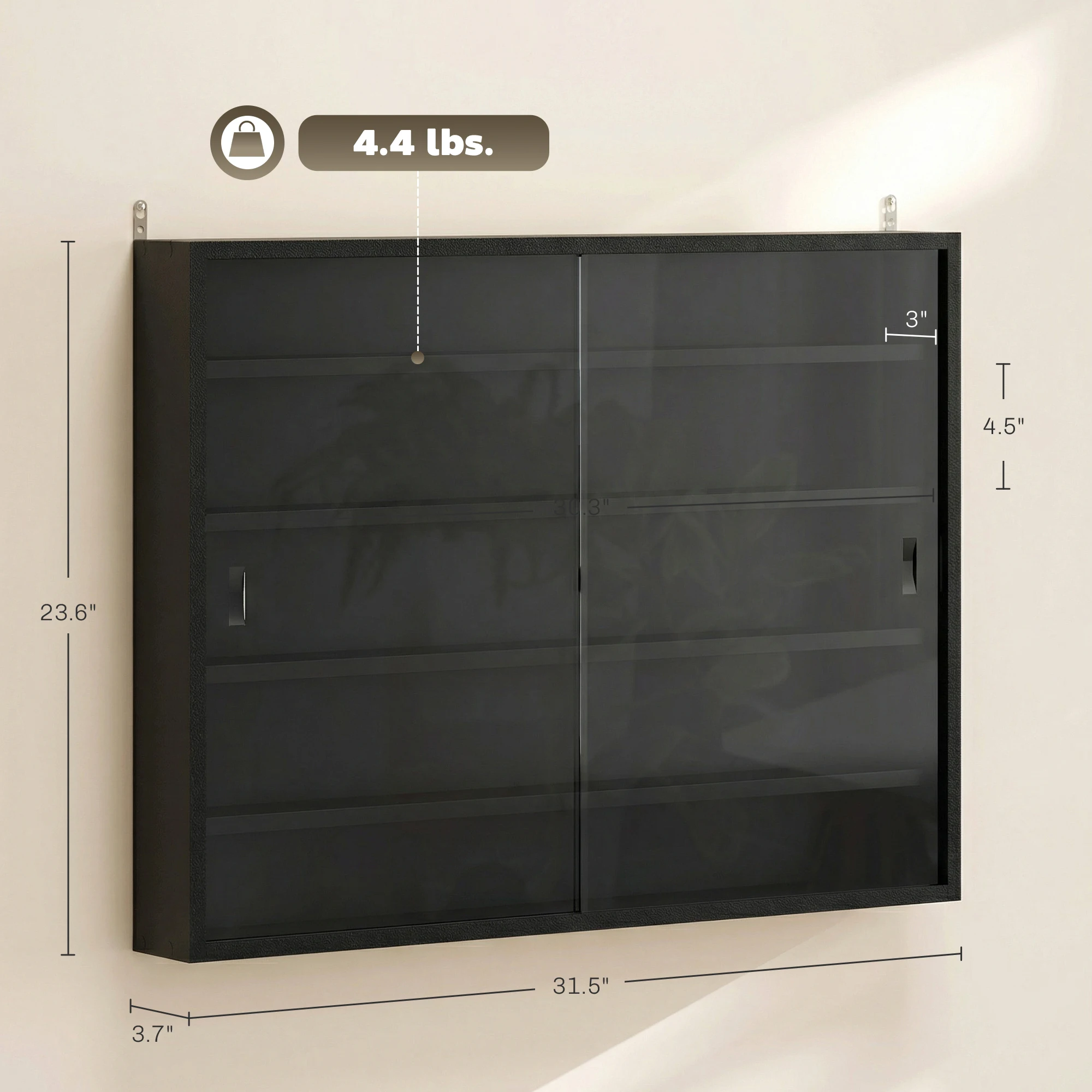 Homcom 5-Tier Display Cabinet, Glass Door Cabinet with Adjustable Shelves, Wall-Mounted Display Case for Playroom, Bedroom, Jet Black view 3