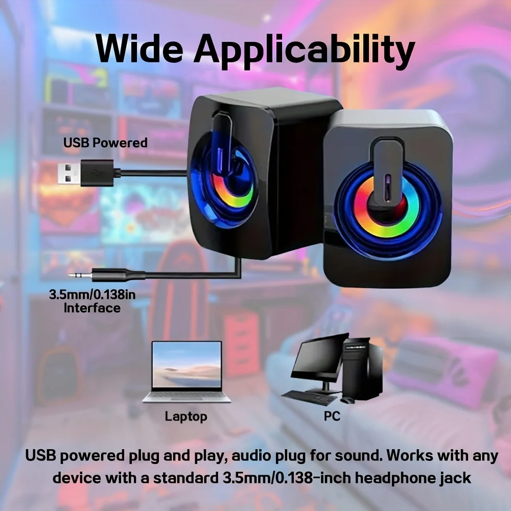 Desktop Speaker For Computer Rgb Light Effect Stereo Sound Volume Control Wired Office Use PC Speaker For Desktop Computer