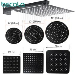 正方形または円形の吊り下げ式シャワーヘッド,超微細,ステンレス鋼,黒,2mm,壁と天井用,8/10/12インチ