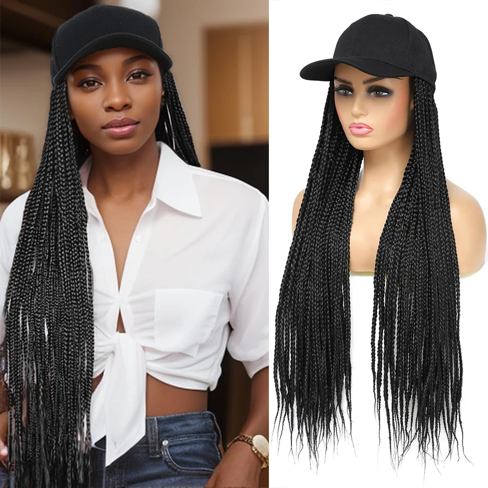 

Baseball Cap Wig 24 Inch Box Braids Hair Extensions With Hat Ombre Color Synthetic Hair Cap Wig With Long Braiding Hair For Wome