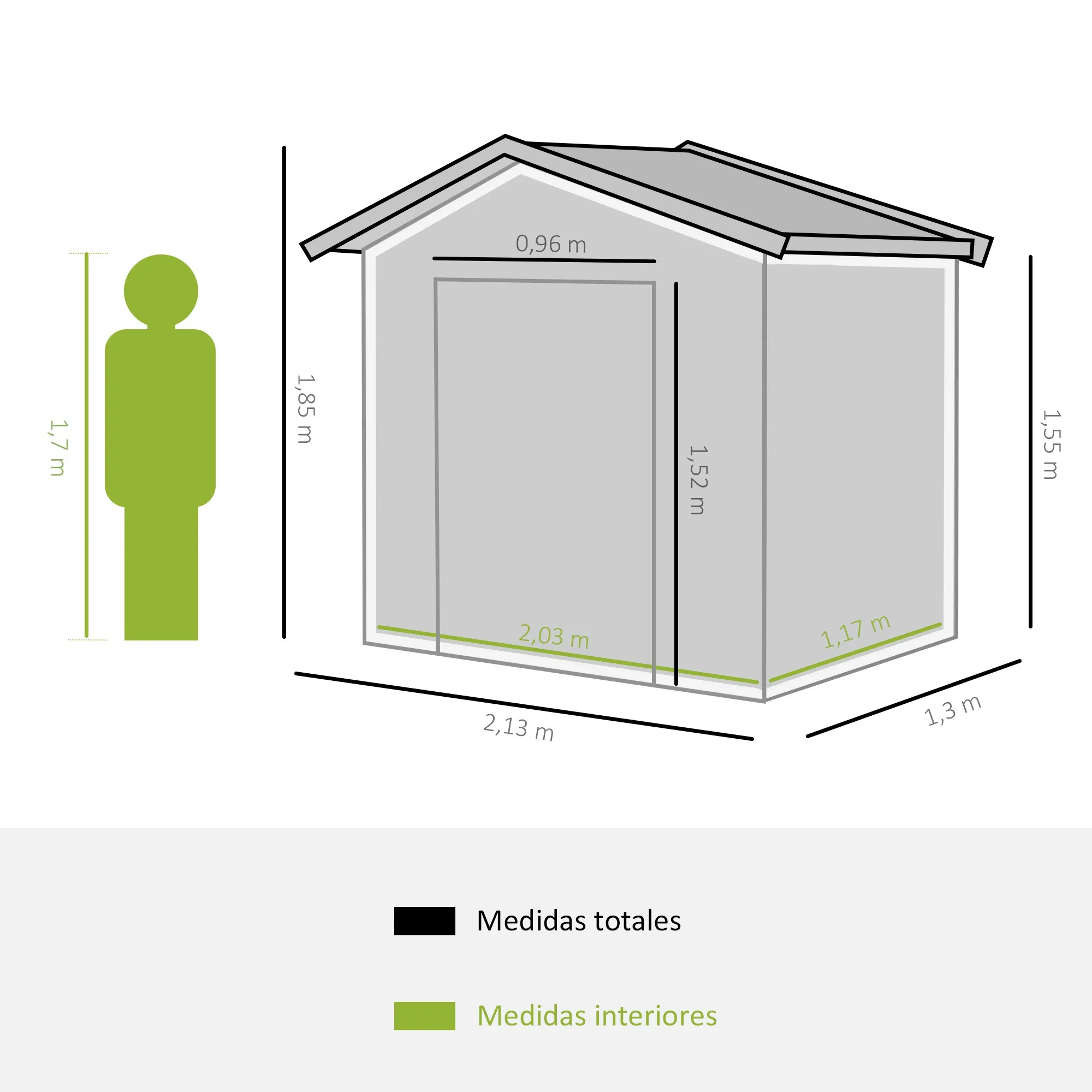 Outsunny Caseta de Jardín 213x130x185 cm con 2 Puertas Correderas y 4 Ventanas