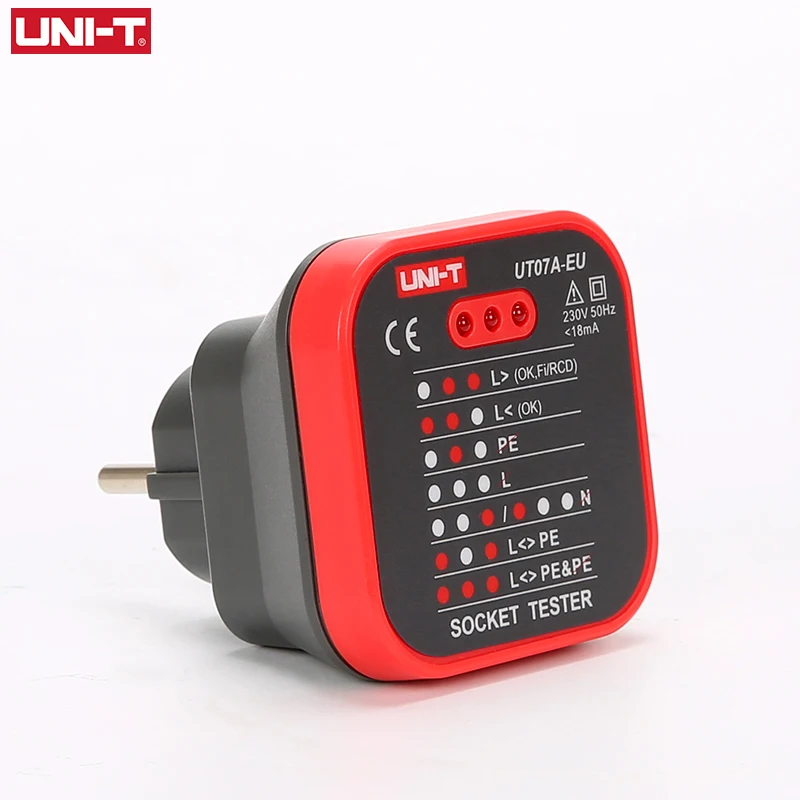 UNI-T UT07B-EU Socket Testers Detector EU Plug Ground Neutral Fire Plug Polarity Phase Check Wiring Detection RCD Leakage Test