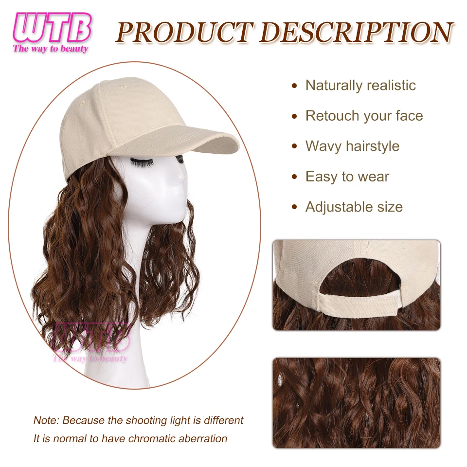 Hat Wig for Women 11 Inches Wave Baseball Cap Wig with Curly Hair Extensions Wig Synthetic Wave Wig Hat Adjustable Hat