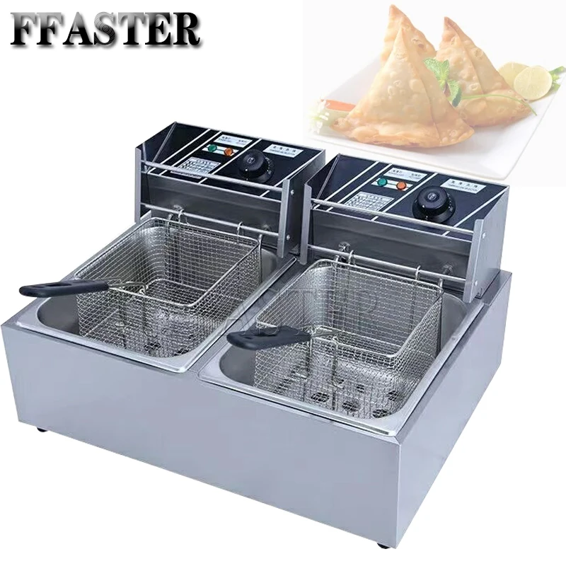 

Commercial Double Two Cylinder Electric Deep Fryer French Fries Oven Hot Pot Fried Chicken Grill Frying Machine Pan 2 Oil Tanks